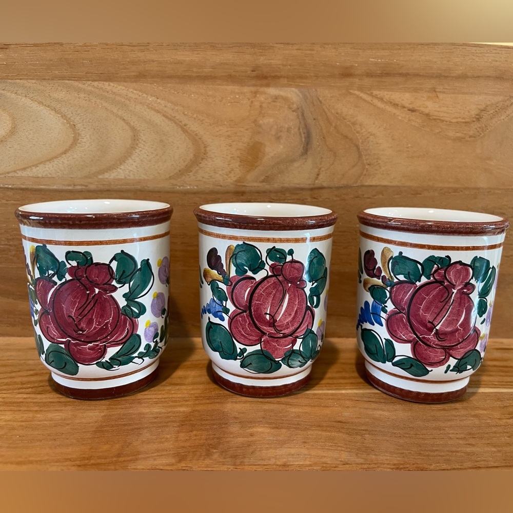 Set of 3 ceramic hand painted cups/containers Italy